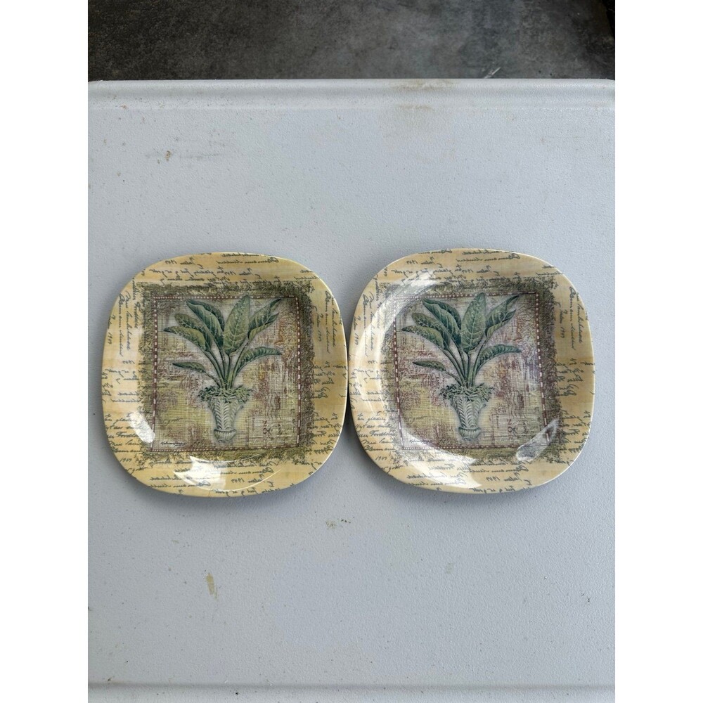 Vintage Kathleen Denis For Keller-Charles 2 Palm Tree Melamine Cube Salad Plates